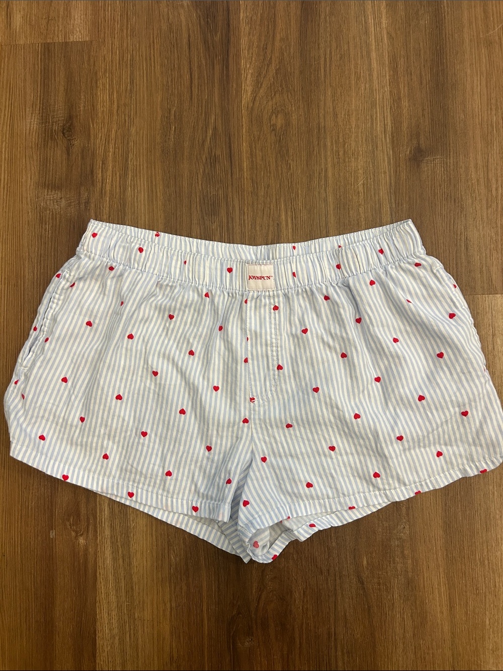 Joyspun Women’s Stripe Cotton Pajama Shorts with Red Heart Print